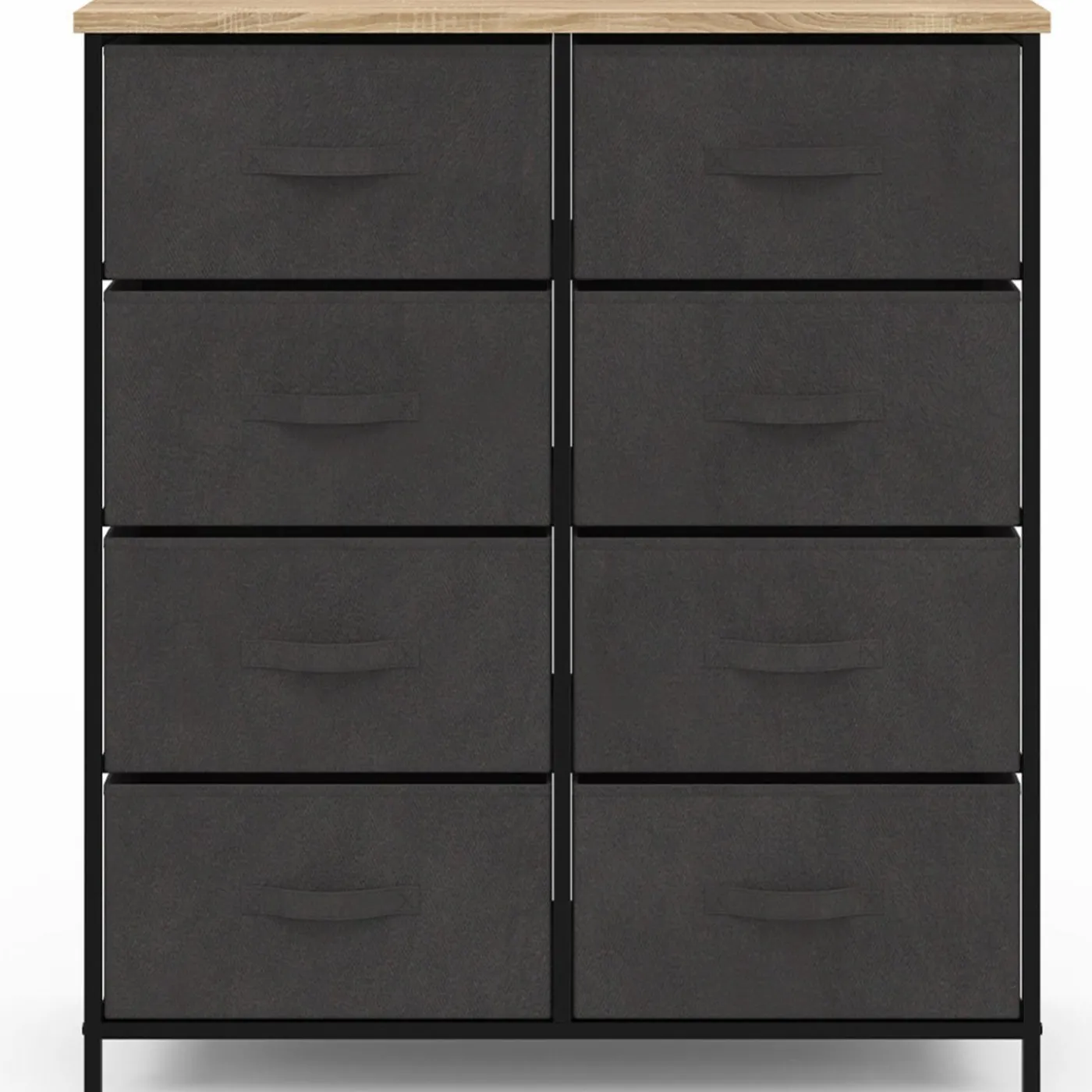 Commode 8 tiroirs en tissu gris anthracite et plateau effet bois