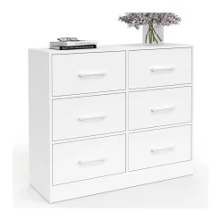 Commode 6 tiroirs en tissu 80 cm meuble de rangement bois blanc