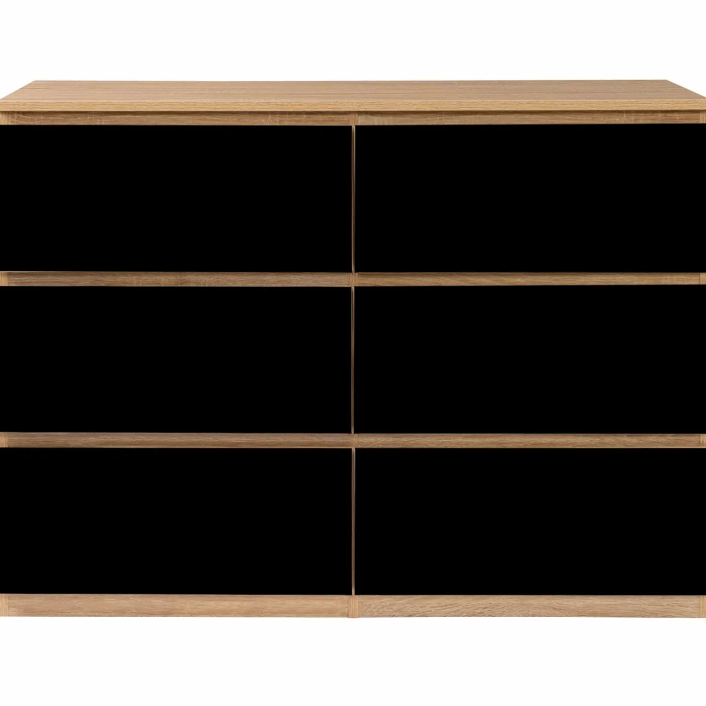 Commode 6 tiroirs noire et bois façon hêtre 110x80cm