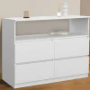 Commode avec 4 tiroirs bois blanc 100 cm avec niche