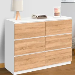 Commode blanc et bois 6 tiroirs