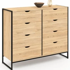 Commode blanc et bois 8 tiroirs au design industriel