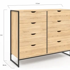 Commode blanc et bois 8 tiroirs au design industriel
