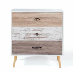 Commode blanche 3 tiroirs effet bois vieilli