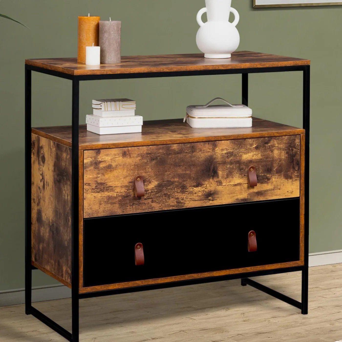 Commode bois et métal avec 2 tiroirs