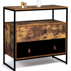 Commode bois et métal avec 2 tiroirs