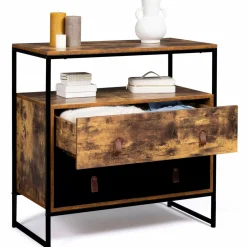 Commode bois et métal avec 2 tiroirs