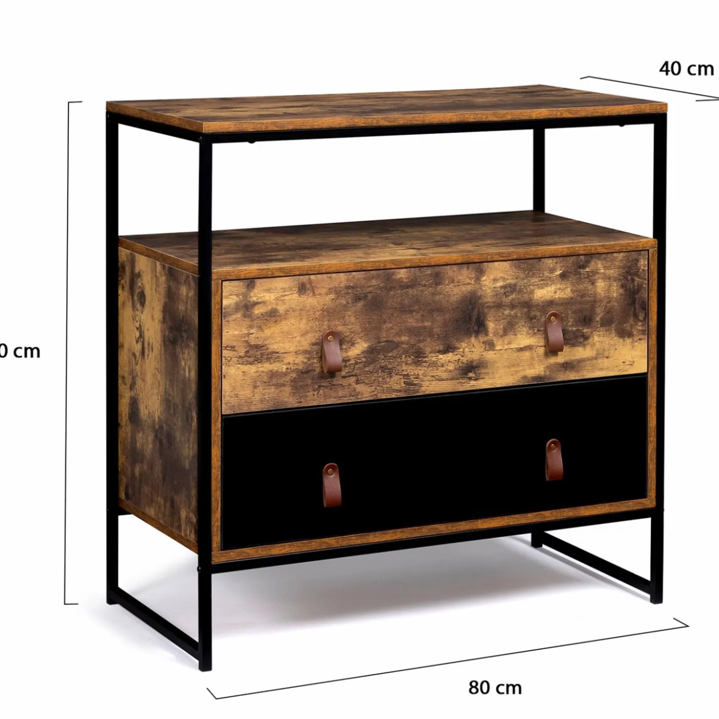 Commode bois et métal avec 2 tiroirs