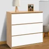 Commode bois façon hêtre et blanc 3 tiroirs 78 cm