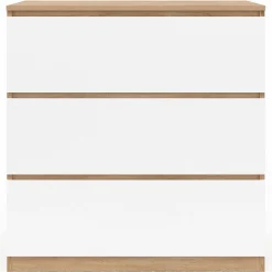 Commode bois façon hêtre et blanc 3 tiroirs 78 cm