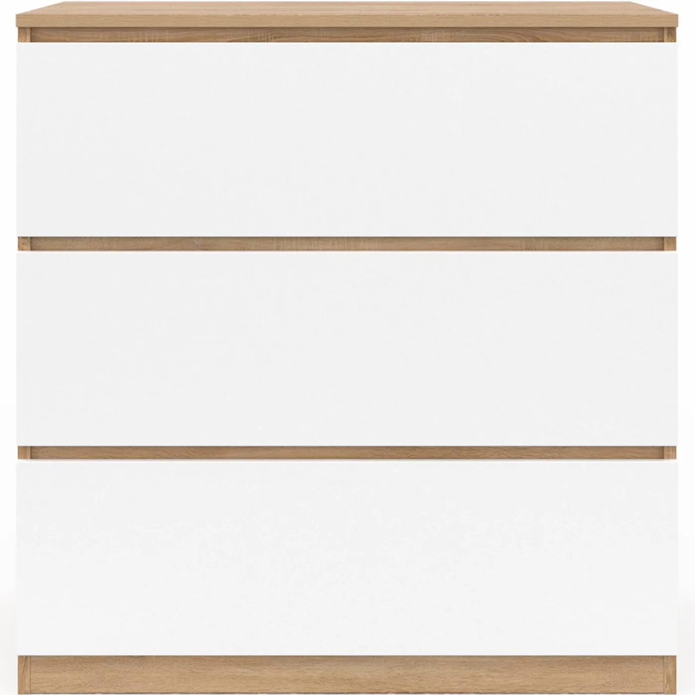 Commode bois façon hêtre et blanc 3 tiroirs 78 cm