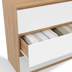 Commode bois façon hêtre et blanc 3 tiroirs 78 cm