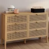 Commode cannage coloris bois avec 6 tiroirs