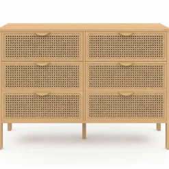 Commode cannage coloris bois avec 6 tiroirs