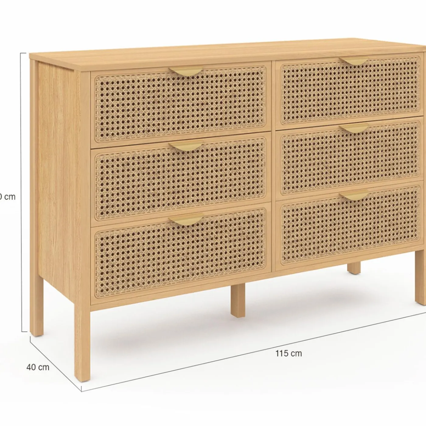 Commode cannage coloris bois avec 6 tiroirs