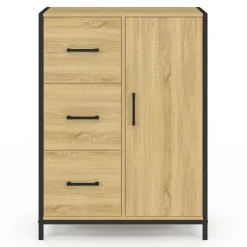 Commode de rangement salle de bain design industriel 3 tiroirs 1 placard
