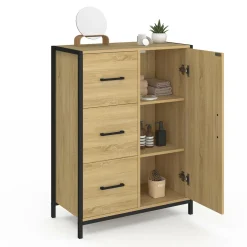 Commode de rangement salle de bain design industriel 3 tiroirs 1 placard