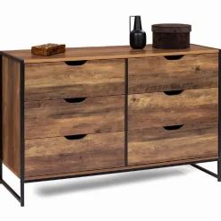 Commode design industriel 6 tiroirs bois foncé