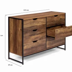 Commode design industriel 6 tiroirs bois foncé