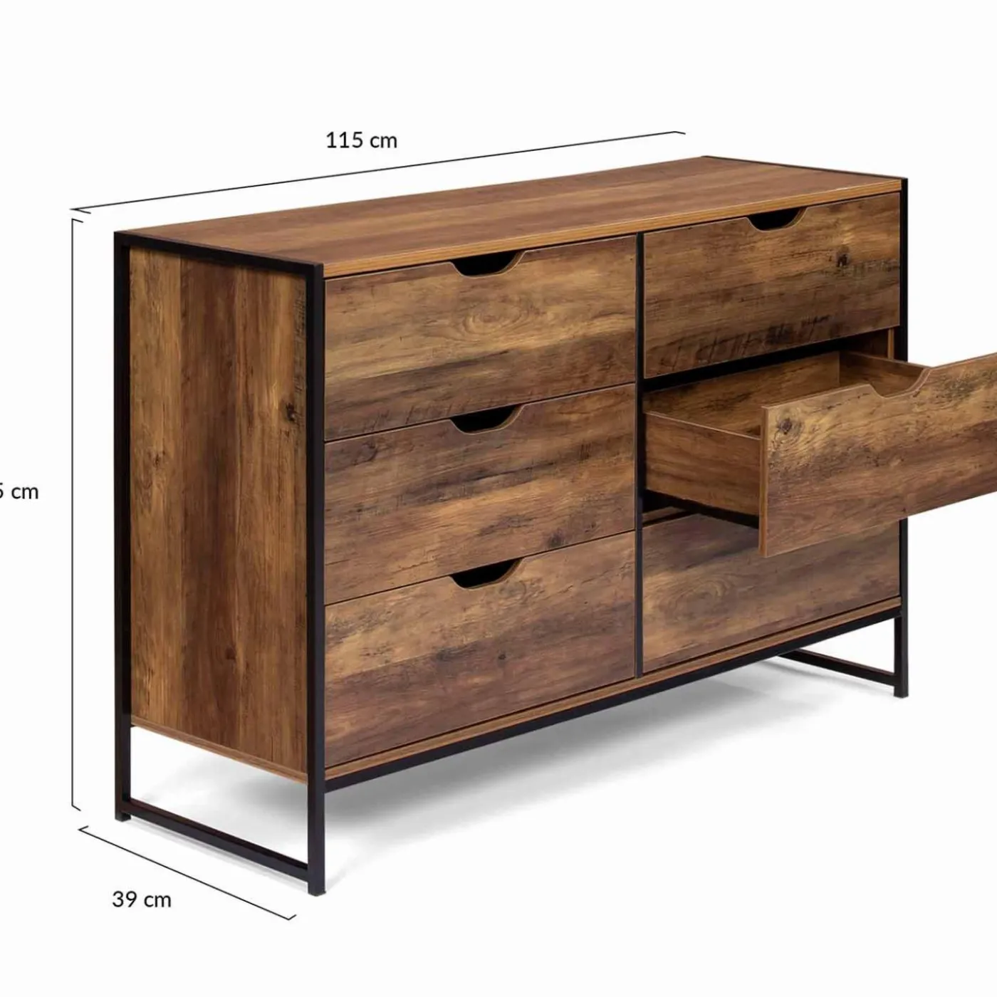 Commode design industriel 6 tiroirs bois foncé