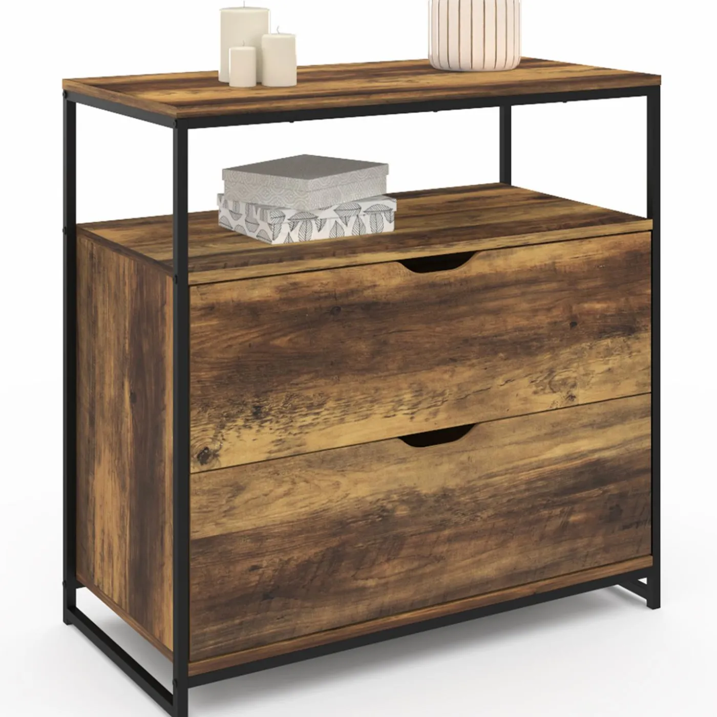 Commode design industriel 2 tiroirs avec étagère