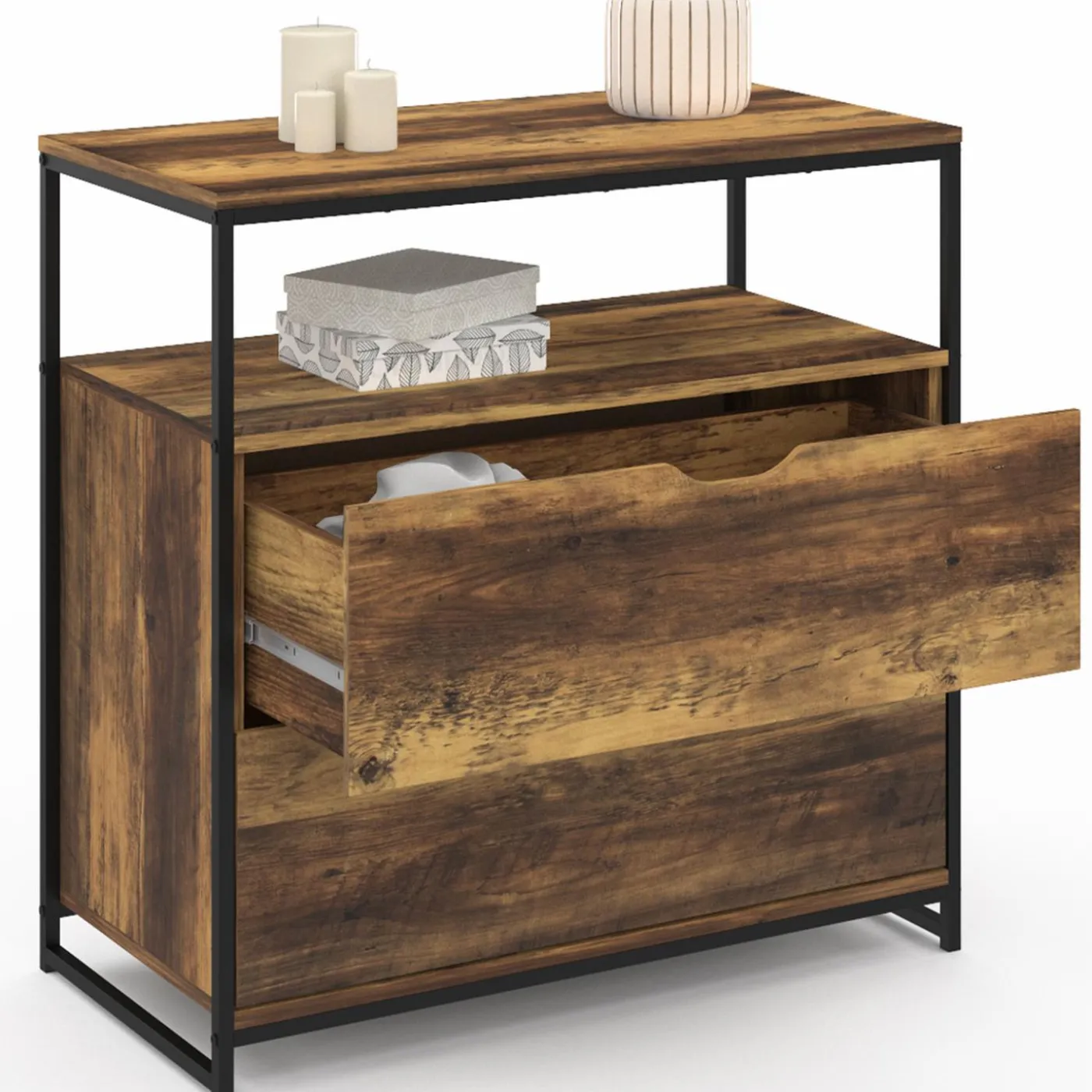 Commode design industriel 2 tiroirs avec étagère