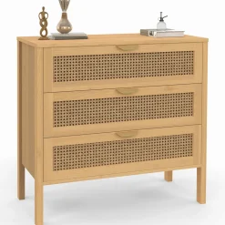 Commode en bois 3 tiroirs cannage 80 cm