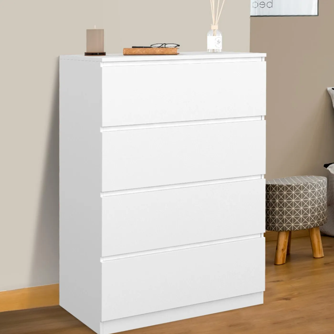 Commode en bois blanc avec 4 tiroirs 75 cm
