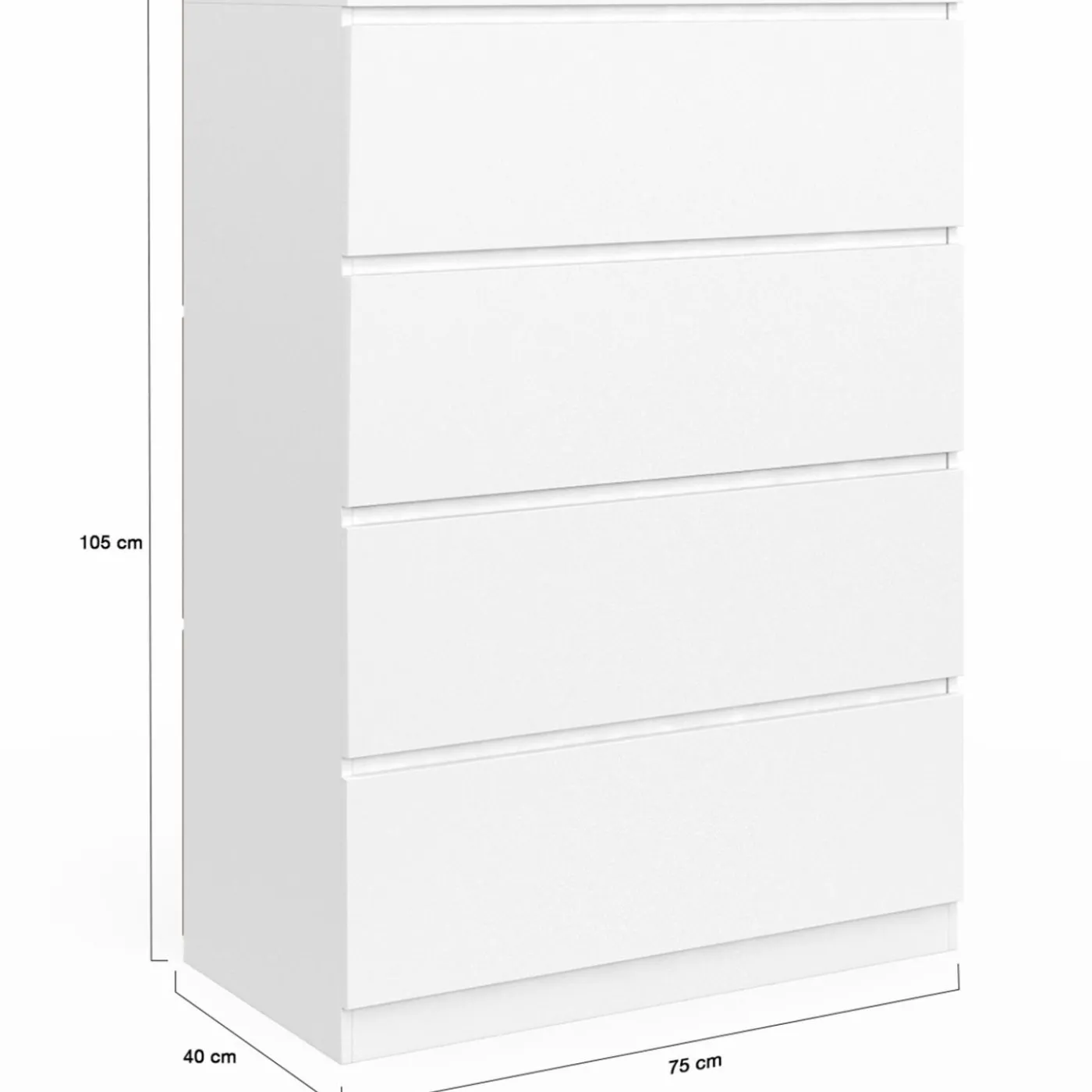 Commode en bois blanc avec 4 tiroirs 75 cm