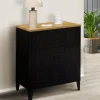 Commode industrielle 3 tiroirs métal noir et hêtre