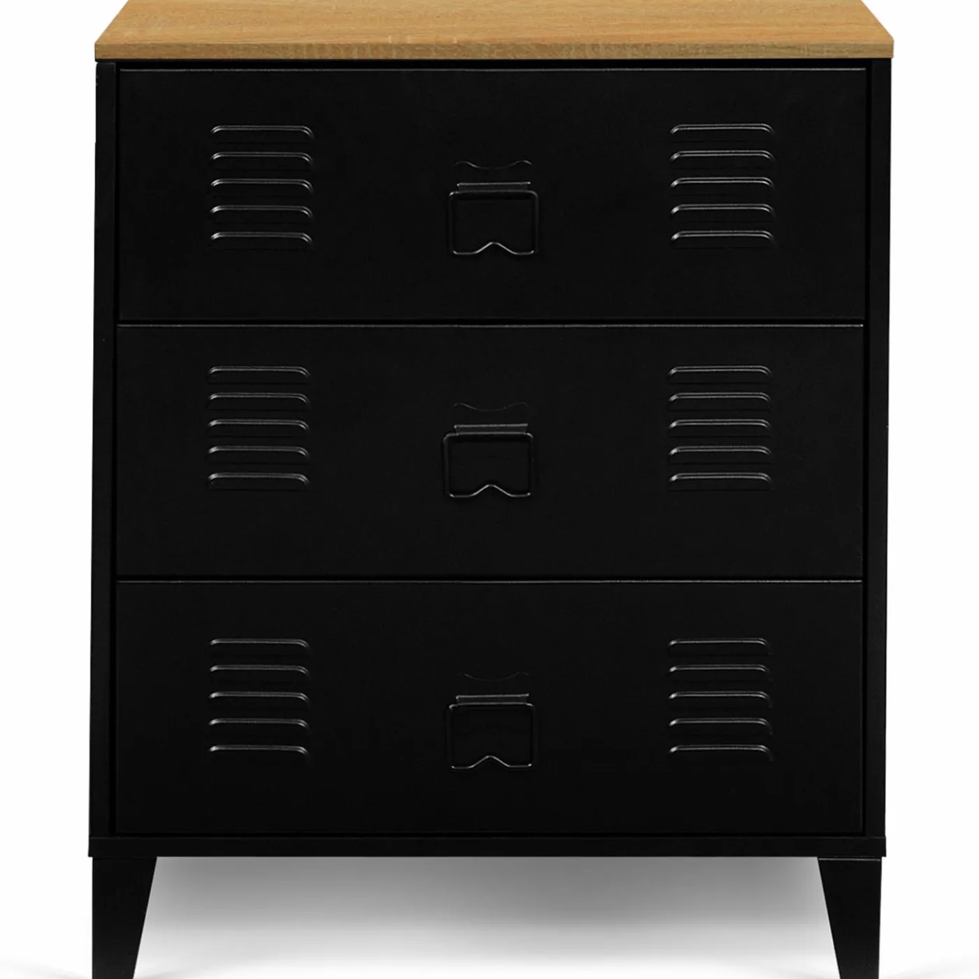 Commode industrielle 3 tiroirs métal noir et hêtre