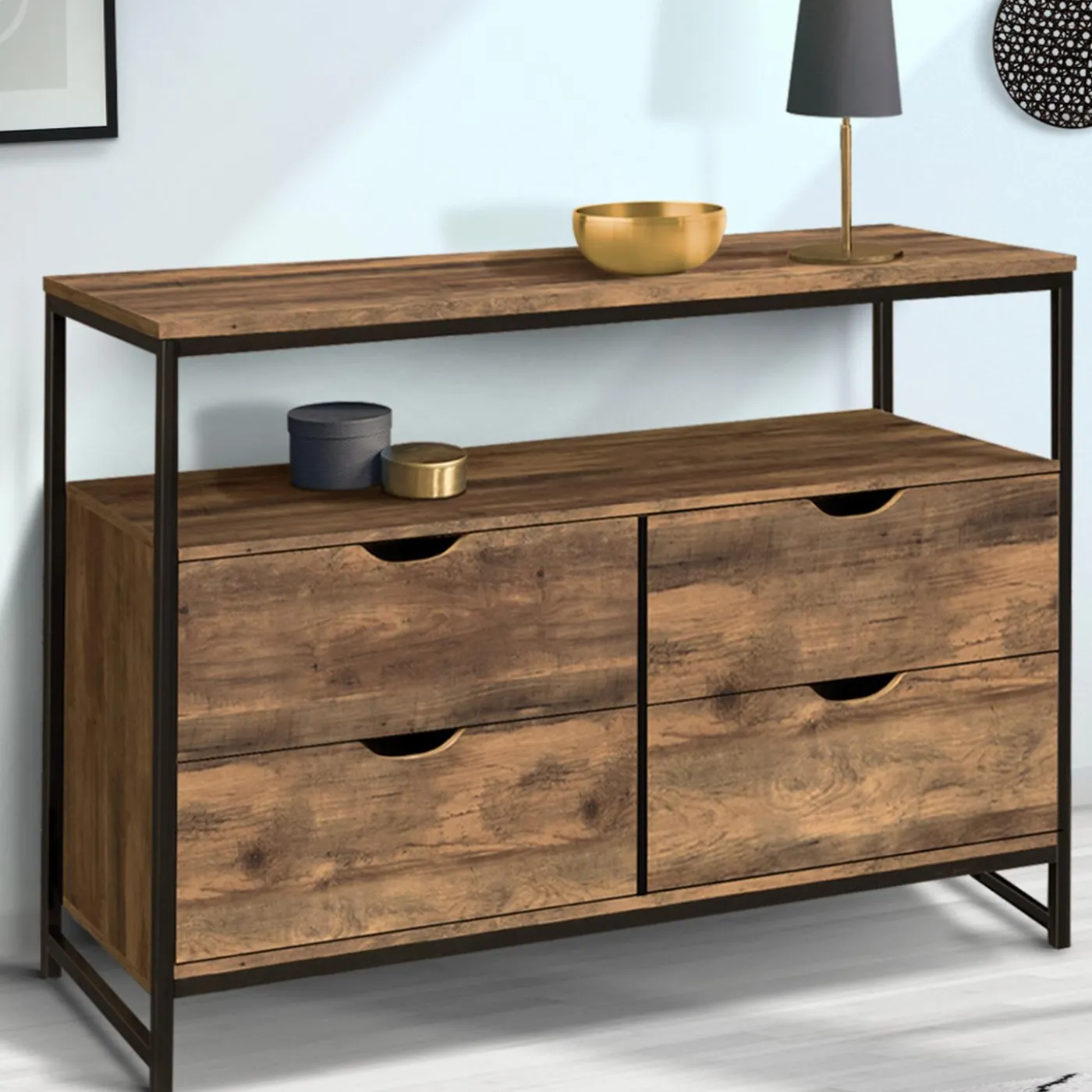 Commode industrielle 4 tiroirs avec étagère