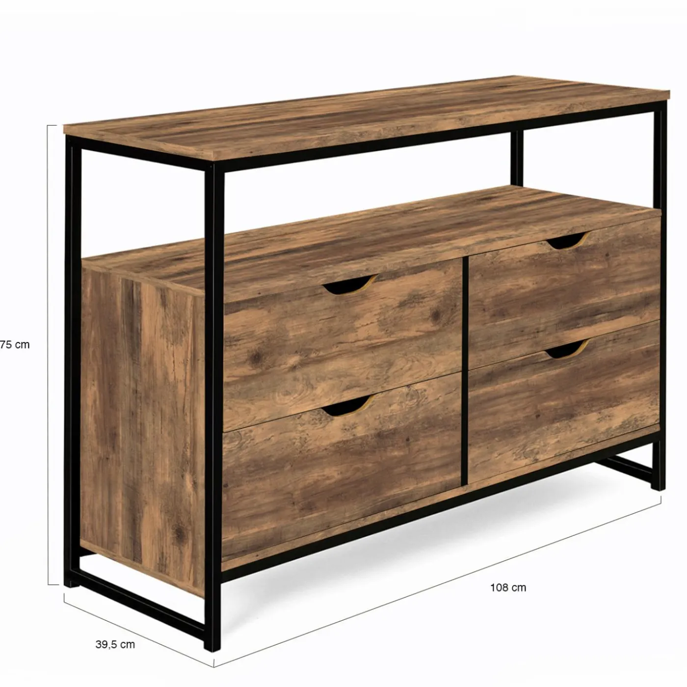 Commode industrielle 4 tiroirs avec étagère