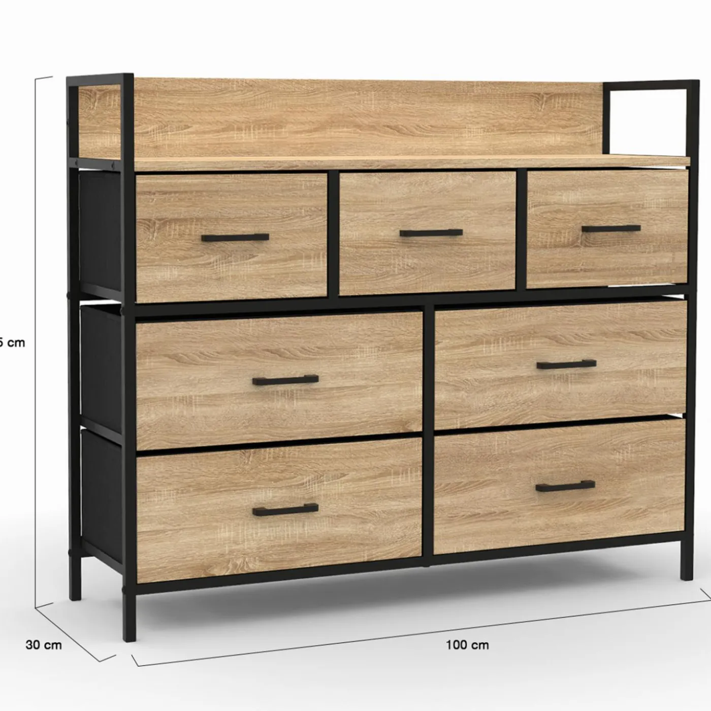 Commode industrielle avec 7 tiroirs en tissu