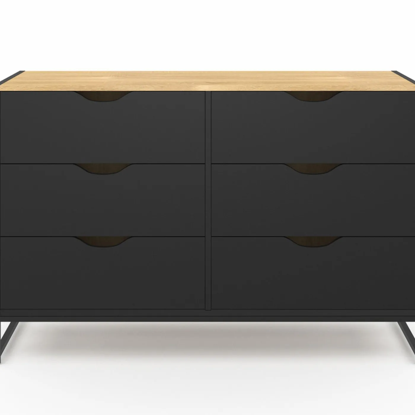 Commode industrielle avec 6 tiroirs bois et noir