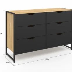 Commode industrielle avec 6 tiroirs bois et noir