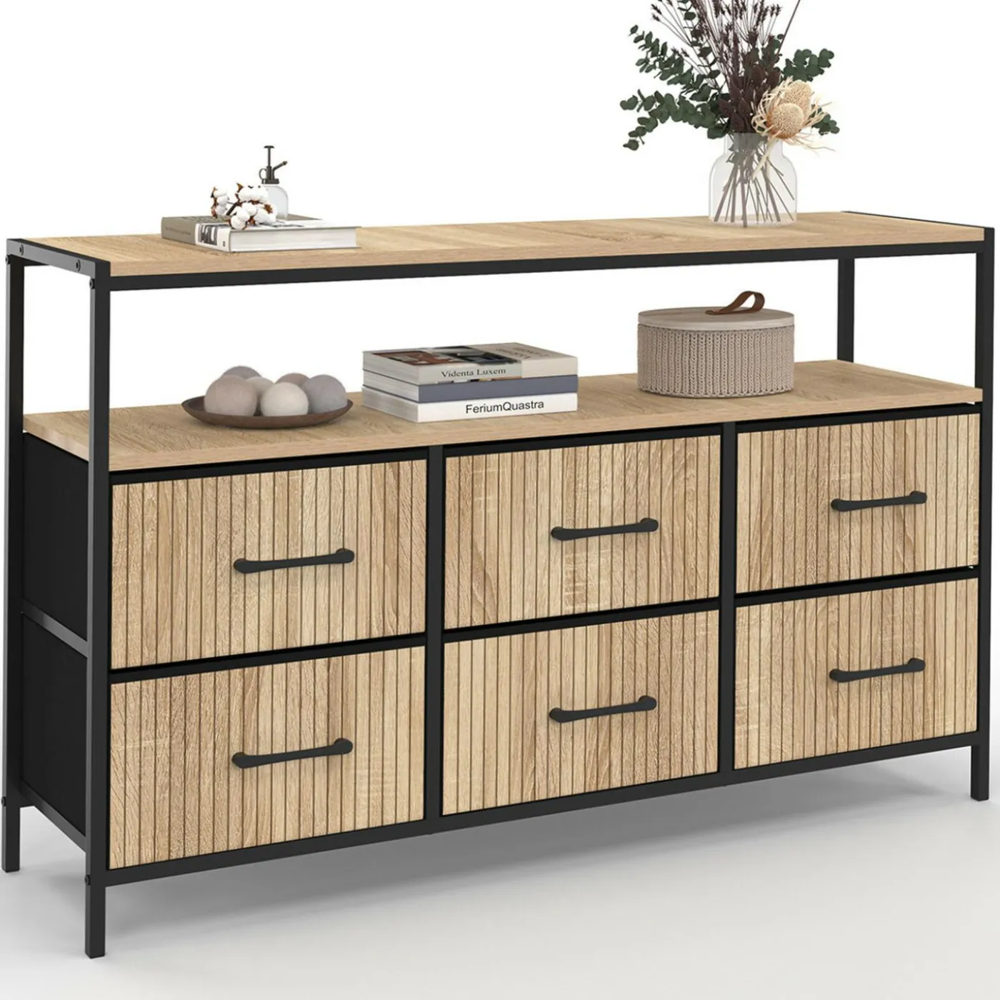 Commode industrielle avec niche effet lattes