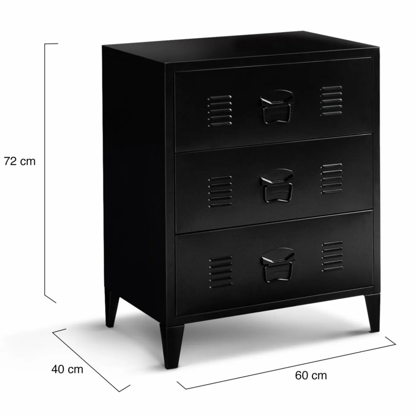 Commode industrielle bois noir 3 tiroirs en métal
