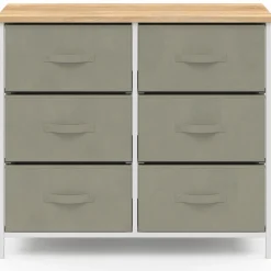 Commode industrielle gris clair et plateau effet bois