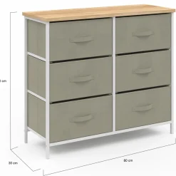 Commode industrielle gris clair et plateau effet bois