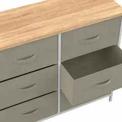 Commode industrielle gris clair et plateau effet bois
