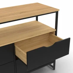 Commode industrielle noir et bois 4 tiroirs avec étagère