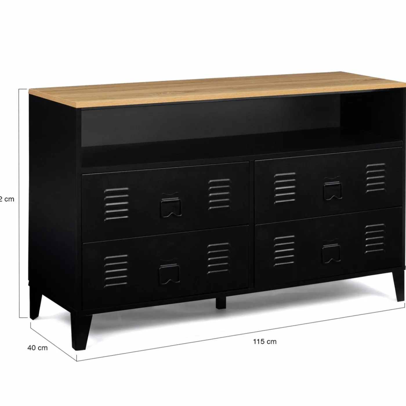Commode industrielle portes en métal noir avec 4 tiroirs