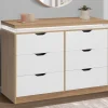 Commode LED blanche et plateau bois 6 tiroirs