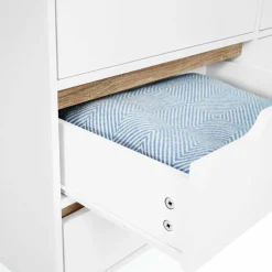 Commode scandinave 6 tiroirs blanche avec pieds en bois