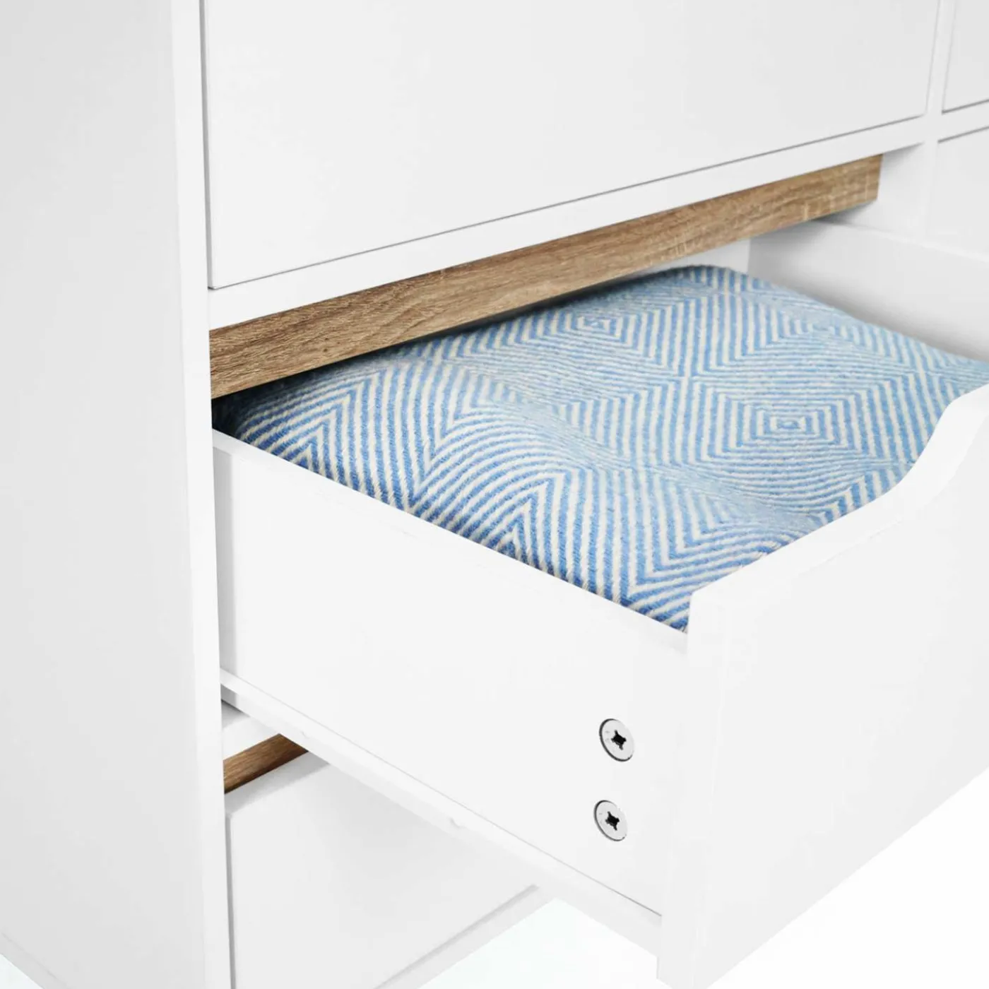 Commode scandinave 6 tiroirs blanche avec pieds en bois