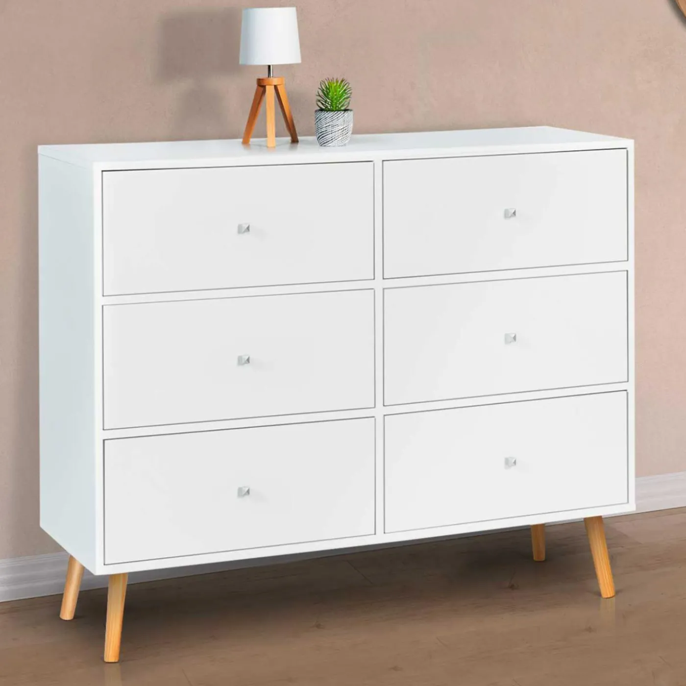 Commode scandinave 6 tiroirs bois blanc