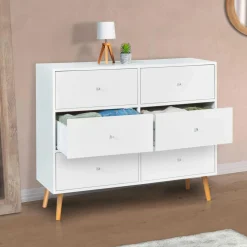 Commode scandinave 6 tiroirs bois blanc