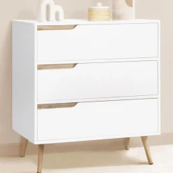 Commode scandinave blanche et bois 3 tiroirs