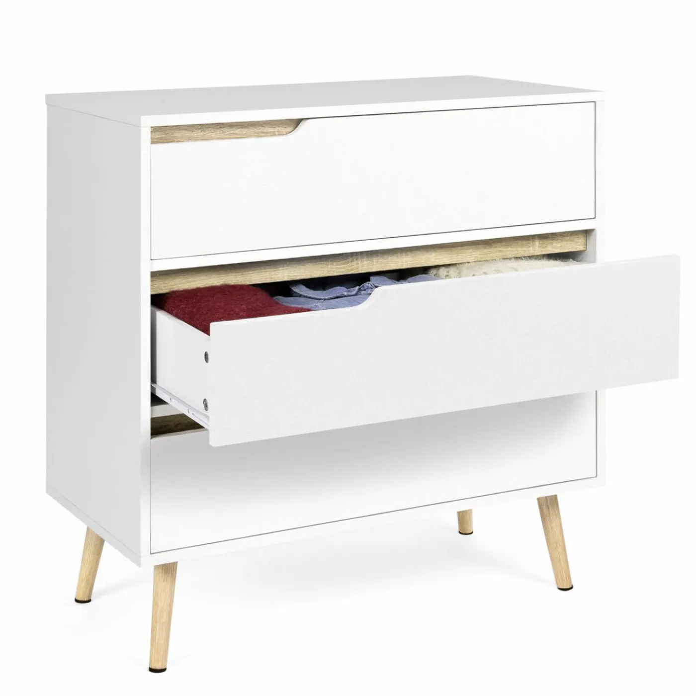 Commode scandinave blanche et bois 3 tiroirs